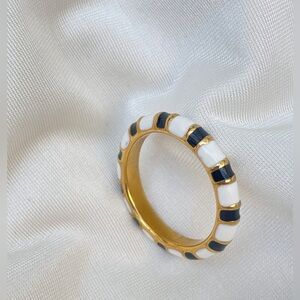 Gold Plated Navy and White Enamel Stackable Ring